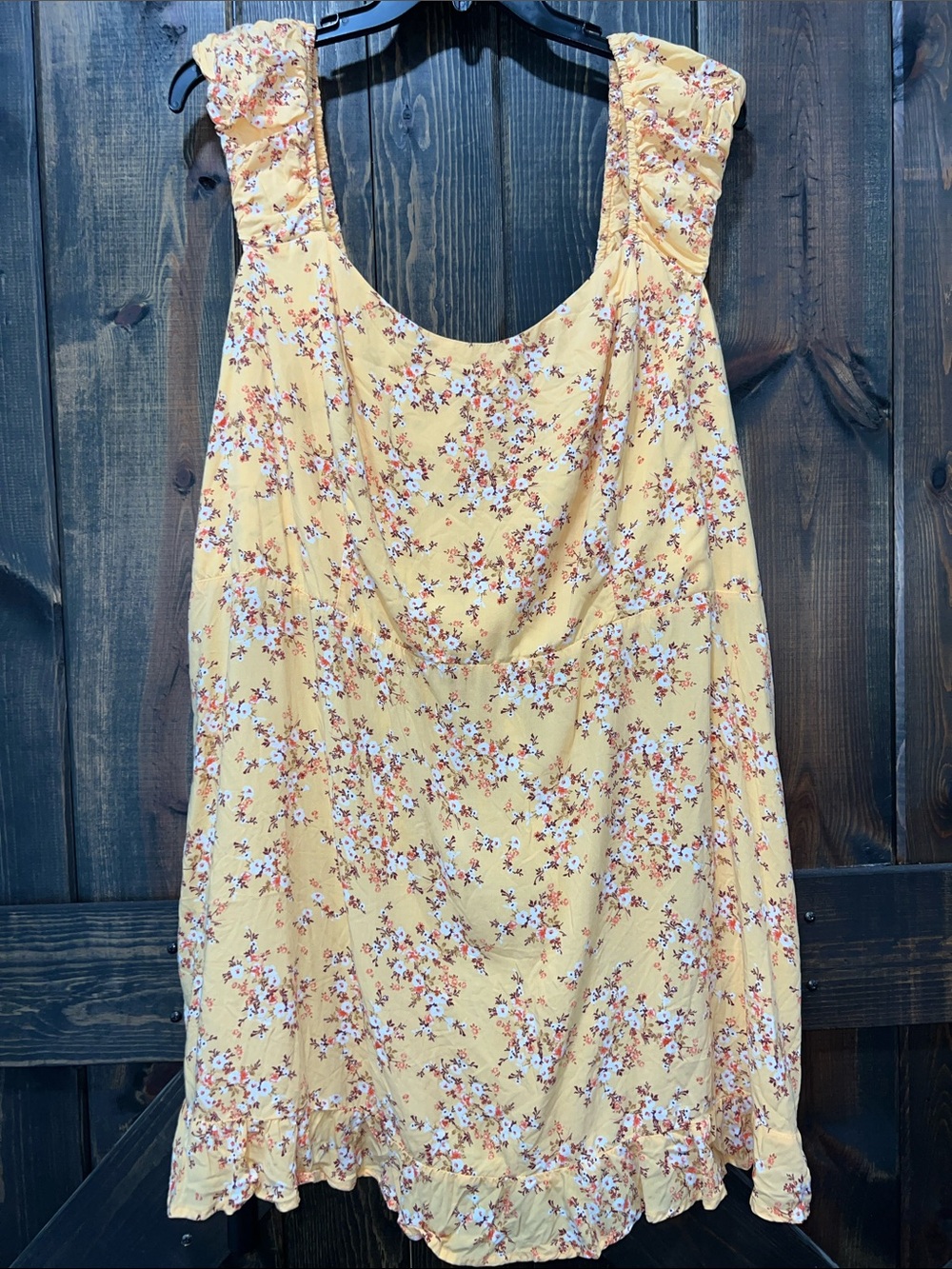 Old Navy Yellow Floral Fit & Flare Puff Sleeve Mini Dress 4X Cottagecore Smocked